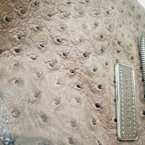 Longchamp Legende Hobo Brown Ostrich Embossed Bag Top Handle Carry Handbag - Picture 12 of 16